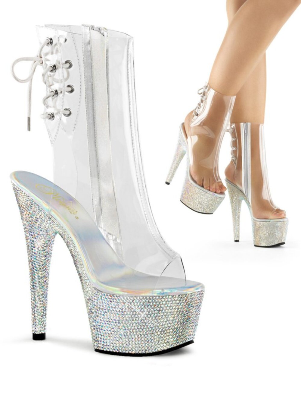 Pleaser Bejeweled-1018DM-7 7" Heel, 2 3/4" Platform Ankle Boot w Rhinestones